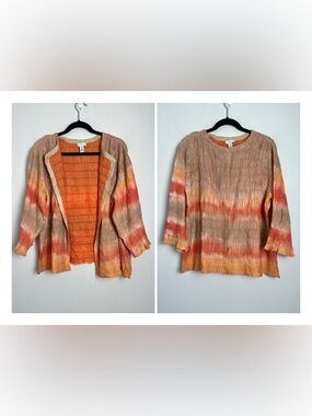 Chico's XL Sunset Inspired Ombre Fully Smocked Open-Front Cardigan Topper Jacket